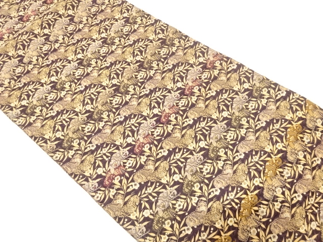 JAPANESE KIMONO / ANTIQUE MARU OBI / SILK / WOVEN PINE & UME